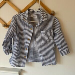 ✨ ZARA Baby Blue & White Striped Linen Button-Up — Size 9–12 Months 💙🤍